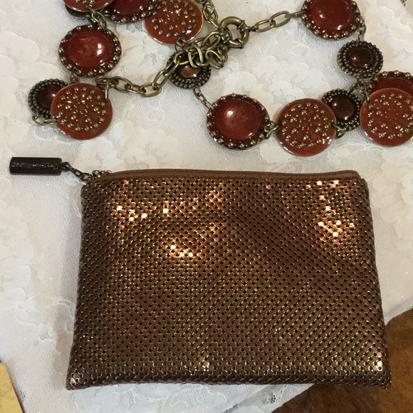 Whiting & Davis Handbags - Whiting & Davis, Zippered Bronze Clutch,